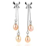 Sterling Silver Pink Pearl Drop Earrings