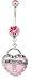 Stainless Steel Belly Ring with Pink Crystals - "Taken" Heart Lock Dangling