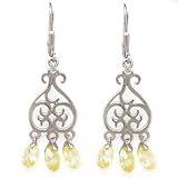 Exquisite Citrine CZ Chandelier Earrings Set in Fine 925 Silver.