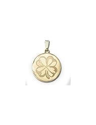 14k Yellow Gold Round Yellow "4 Leaf Clover" Picture Locket - 3/4 Inch x 3/4 Inch and 1 Inch x 1 Inch