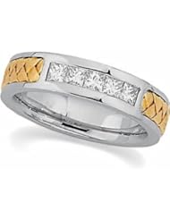 Jewelplus Handwoven Two Tone Diamond Duo Band 14K White/Yellow 7/8Ctw Gents Size 11