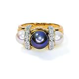 14k Gold Black And White Pearl Diamond Ring (Size 6)