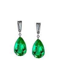 2.34Ct Pear Cut Emerald & Diamond Hanging Earrings 14K Gold