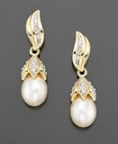 14k Gold Cultured Freshwater Pearl (8mm) & Diamond (1/5 ct. tw.) Drop Earrings