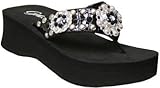 Grazie Trapeze Black M 6.5 Wedge Flip Flops with 3 Sunbursts