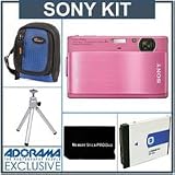 Sony CyberShot DSC-TX1 Digital Camera Kit, - Pink - with 2 GB Memory Stick, Spare NP-BD1 Type Lithium-ion Battery, Camera Case, Table Top Tripod