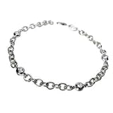 14K White Gold Link Anklet Bracelet 10, with Bezel Set Diamonds