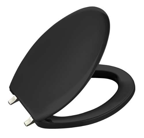 Kohler K-4685-SN-7 Bancroft Elongated Toilet Seat with Vibrant Polished Nickel Hinges, Black Black