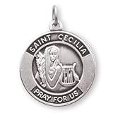 Sterling Silver St Cecilia Medal and 20-Inch Chain