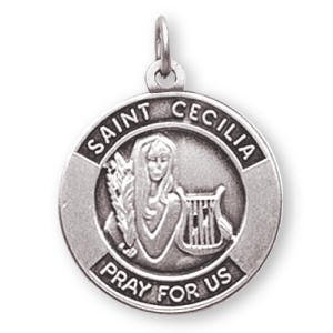 Sterling Silver St Cecilia Medal and 20 Chain