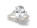 14K White Gold Genuine Oval White Topaz and Diamond Ring