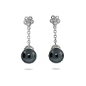 Black Tahitian South Sea Pave CZ Pearl Drop Earrings