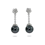 Black Tahitian South Sea Pave CZ Pearl Drop Earrings