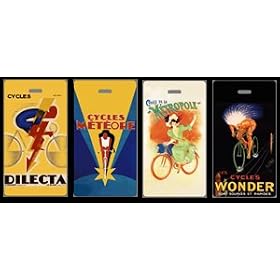 Luggage Tags - Bicycle Poster Design - Set of Four