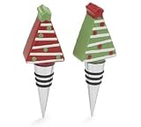 Set of Two Red and Green Christmas Tree Shaped Wine Bottle Stoppers
