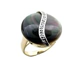 Black Mother Of Pearl Round Stasis Ring, 14k Gold