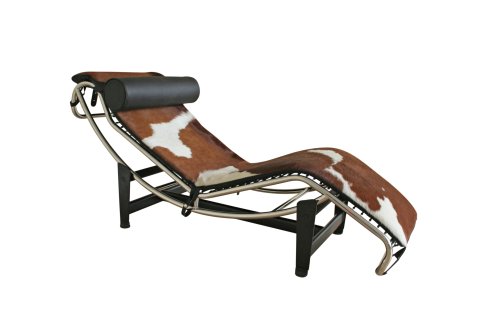 Baxton Studio Le Corbusier Chaise Lounge, Brown and White Pony