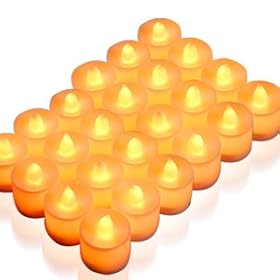SET OF 24 LED BATTERY TEA CANDLE LIGHTS WITH AMBER FLAME & WHITE BASE CANDLES AMBER SAFE FLAMELESS TEALIGHTS - IDEAL FOR CHRISTMAS, WEDDINGS, PARTY..