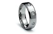 Stainless Steel Ring Satin Flat Center with CZ High Polish Band