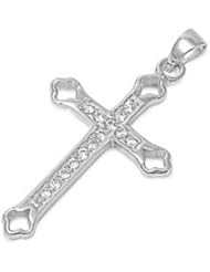 Sterling Silver Classic Cross Clear CZ Pendant Cute Charm Pure 925 New 28mm with 2mm Figaro Chain