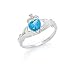 14k White Heart Topaz-Blue Birthstone Claddagh Ring - Size 7.0