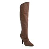 5 Inch Sexy Cuffed Knee Boot High Heel Boot Pointed Toe Boot Inside Zip Brown Leather