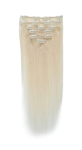 Emosa 100% Real Human Hair Remy Hair Extensions Clip In Extensions(#60 Platinum Blonde)