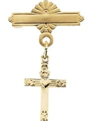 14k Yellow-Gold Baptismal Brooch With Cross by US Gems