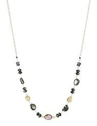 Sterling Silver Chain with Faceted Hematite Rondelles, Citrine Nuggets, Mother of Pearl Nuggets and Amethyst Bezel Necklace, 18"