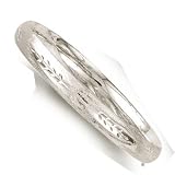 14k White 8 mm Diamond-Cut Flower Motif Bangle - 8 Inch
