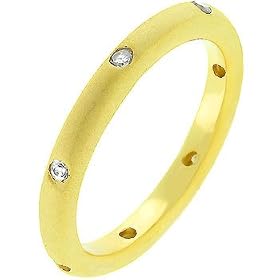 18K Gold Plated 3mm Wedding Band Ring With Bezel Set Round CZ Stones (Size 5,6,7,8,9,10) 18K Gold Plated 3mm Wedding Band Ring With Bezel Set Round CZ Stones (Size 5,6,7,8,9,10)