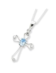 Sterling Silver Blue Topaz Cross Necklace, Best Quality Free Gift Box Satisfaction Guaranteed