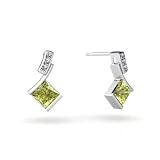 14K White Gold Genuine Square Lemon Quartz Drop Earrings