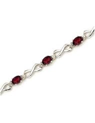 10K White Gold Oval Garnet and Diamond Bracelet by Jewelry Mountain