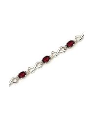 10K White Gold Oval Garnet and Diamond Bracelet