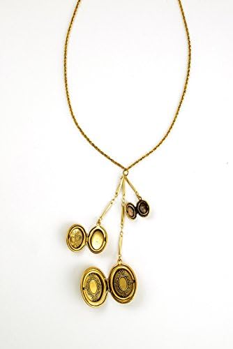 Locket Necklace with 3 Lockets, Gold Plated Antique Style - Made in USA