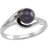 06.00 Mm 14K White Gold Black Cultured Pearl Ring