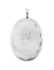 Oval Cross Locket Pendant With Diamond Sterling Silver R45242