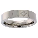 Titanium 6 mm (1/4) Flat Comfort Fit with Masonic Symbol and Polished Finish Wedding Band. LIFETIME WARRANTY.