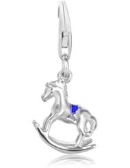 Sterling Silver Rocking Horse Charm with Saddle in Blue Enamel Finish