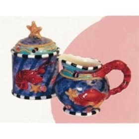 CRAB and Lobster nautical Sugar bowl Creamer Set kitchen by Rich