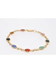 14K Yellow Gold Multicolored Cabochon Stone Bracelet