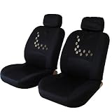 Dog Puppy Animal Embroidered Paw Prints Seat Covers Black Color LOW Back Seat Covers (Pair)
