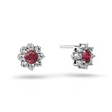14K White Gold Genuine Round Pink Tourmaline Star Earrings