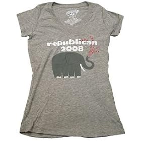 Republican Love 2008 Ladies Vintage Political Grey V-Neck T-shirt by Chaser