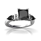 14K White Gold Square Genuine Black Onyx Engagement Ring