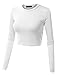 Doublju Basic Long Sleeve Crop Top for Women with Plus Size White Large