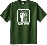 GAME OVER Funny Bride Groom Olive Green Novelty T-shirt