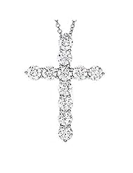 Everbling Diamond Accent Cross Pendant Cubic Zirconia Rhodium Plated 925 Sterling Silver with 18" Silver Chain Necklace