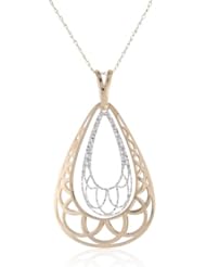 14K Italian Yellow and White Gold Oval Shape Diamond Cut Design Pendant Necklace, 18"
